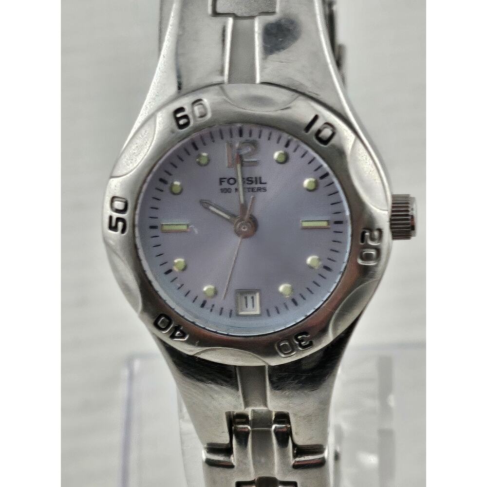 Ladies Fossil AM-3861 Blue Dial Date Window Quartz Analog New Battery Runs
